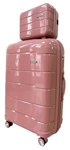 CELIMS - Valise Grande Taille avec Vanity | Grande Valise | 23 kg | Valise en Polypropylène | Cadenas Intégré | 75x48x30 cm | Rose Gold