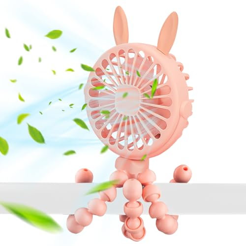 IXYHKB Portable Fan for Pram, Rechargeable Mini Clip on Fan with Light for Stroller, 3 Speeds 360° Rotate Flexible Tripod Handheld Desk Cooling Fan for Car Seat Crib Treadmill Travel Pink