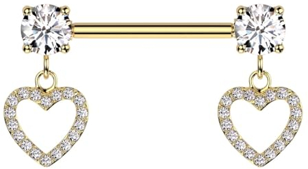 beyoutifulthings Brustwarzen-piercing Gold runde Zirkonia Clear Pavé Herz-Anhänger Clear Brust-piercing Nippel-piercing Chirurgenstahl Stab 14-mm