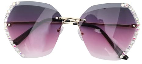 Holibanna 1 x Oversized Sunglasses Fashion Creative Eyewear Accessories for Women Rimless Diamond-Encrusted Pink 13.8x13.8cm