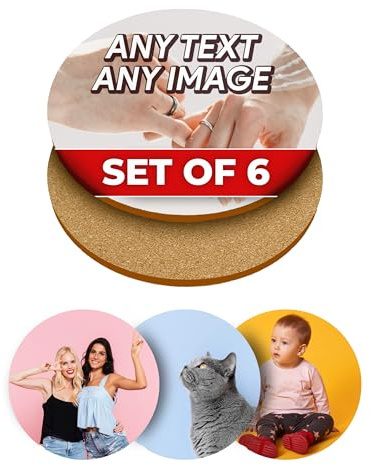 Untersetzer, personalisierbar, glänzend, rund, für jedes Foto, dekorative Geschenkidee, Untersetzer-Set, Einweihungsparty, 6 Stück