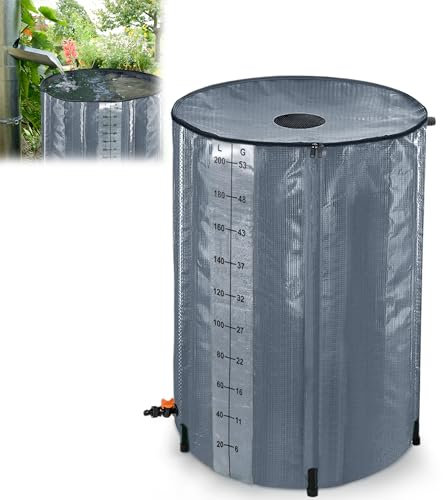 YRHome 200 Liter Faltbar Regentonne Regenwassertonne Regenwassertank mit Überlaufschutz Regenwassertonne Regenfass Wassertank Gartenbewässerung UV-stabil rostfrei Anthrazit mit Skala