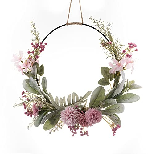 41cm Künstliche Türkranz Deko, Türkranz Frühling aus künstlichen Blumen und Pflanzen Türkranz Kranz Deko Metallring Hochzeit Blumenkranz Deko Frühlingskranz Metallring Blumenkranz Deko (Rosa)