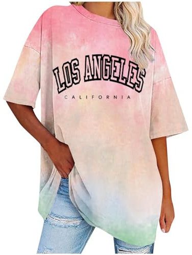 T-shirt élégant pour femme - Style décontracté - Motif Los Angeles - Chemisier d'été - Haut ample - Coton - Tailles S à 5XL, 06 rose., 3XL