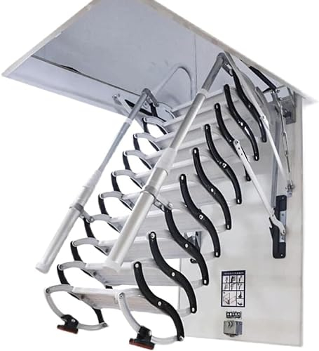 Dachbodentreppe, Aluminiumtreppe, automatische Teleskop-Dachbodenleiter, herunterziehbare Dachbodenerweiterung, Dachbodentreppe mit Handläufen für Dachboden, Dachbodendecke für Lag