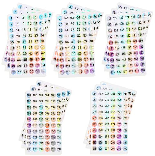 900 Stück Nummer Aufkleber, 3 Sets Holografische Zahlen-Aufkleber 1-300, Kleine Zahlenaufkleber 10 mm Selbstklebende Runde Zahlen Sticker Etiketten-Laseraufkleber zum Ordnen Nagellackflaschen
