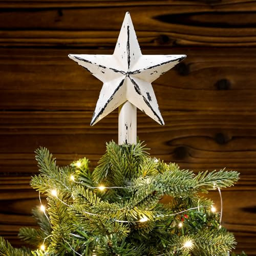 Gejoy Rustikale Mini-Weihnachtsbaumspitze im Retro-Stil, Metall-Stern, 15,2 cm, Miniatur-Stern-Baumspitze für Weihnachtsbaum, Bauernhaus, Heimdekoration, Winterurlaub
