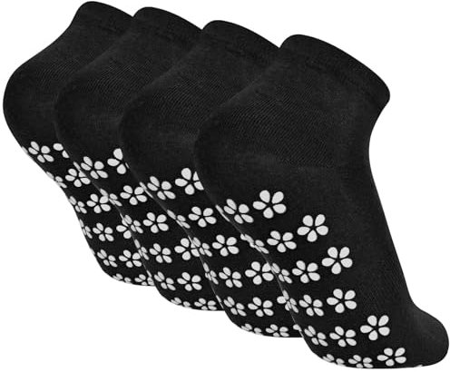 Cleminsta 2 Paia Calze Antiscivolo per Uomo Donna, Yoga Calzini Antiscivolo, Calzini Sportivi per Pilates, Calzini Antiscivolo in Cotone Grip Socks per Ginnastica Fitness, 35-42 (Nero+Nero)