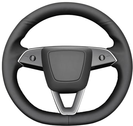 MEWANT Housse de volant cousue à la main en cuir véritable carbone mat pour Tesla Model 3 Highland 2023, 2024, 2025, accessoires de volant à filetage noir