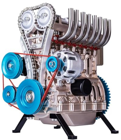 BAUBAUPLAY Verbrennungsmotor Bausatz, Reihen 4-Zylinder Ganzmetall-Auto Mini montieren Motor Modell, Physik Experimentierspielzeug Erwachsene