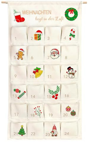 XPJBKC 2025 Adventskalender zum Befüllen Aufhängen, 100 x 50 CM Adventskalender Wandkalender aus Stoff, Wiederverwendbar AdventskalendeR Wandteppich mit 24 Fächern für Weihnachten Deko