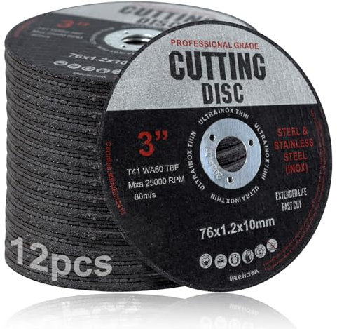 12 Pcs Cutting Discs - 76mm Angle Grinder Discs for Metal, Fast & Precise Cutting of Steel, Iron, Aluminum Metal Wood