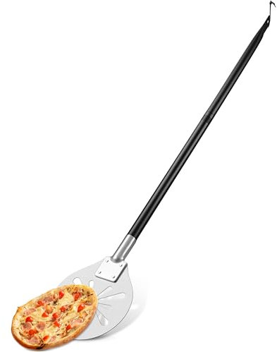Homikit Pizza Peel 9 Inch, Round Perforated Pizza Paddle with Long Detachable Handle for Easy Storage, Pizza Turning Shovel for Baking Homemade Pizza Bread Pie, Ideal for Oven & Grill
