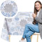 KP HOME Weiße PVC Tischdecke Abwischbar Mit Blauen Und Grauen Blumen – Rechteckige Wachstischdecke 200x140 cm – wasserdichte Und Abwischbare Kunststoff Vinyl Wachstuch - Florale Harmonie, Für Draußen
