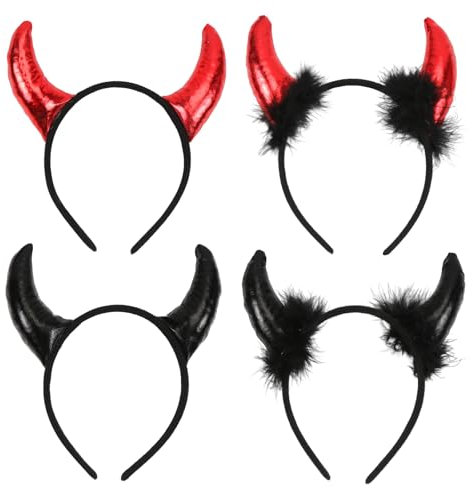 Meleager Serre Tete Halloween, Cornes de Diable, Bandeau Noir + Rouge, Accessoires pour Cosplay Carnaval