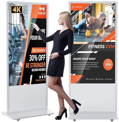 YCKJNB 65 Pulgadas Señalización Digital Publicidad 4K Monitor Vertical Táctil, Pantalla LCD para Hostelería, Portátil, Tótem Publicitario Automático, Blanco