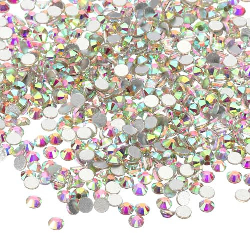 PATIKIL 4320Pcs SS6 Round Flatback Crystal 2.0-2.1mm Glass Rhinestones Gems Diamonds for DIY Crafts Clothes Shoes Nail Art Decoration, Silver AB