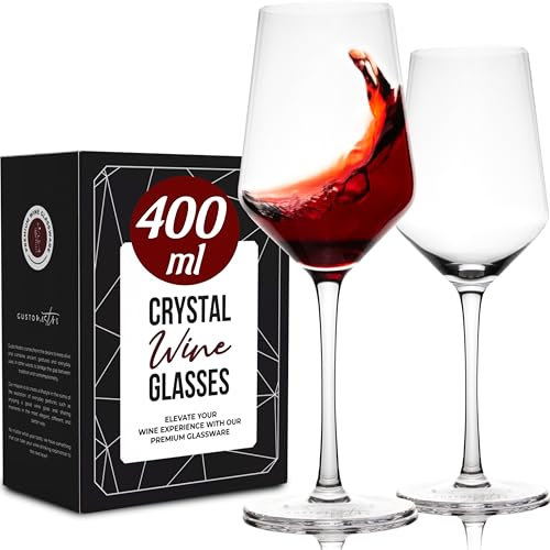 Gusto Nostro Set di 2 Calici Vino in Cristallo, 400 ml - Bicchieri Vino Rosso e Bianco a Stelo Lungo Moderni, Lavabili in Lavastoviglie, Eleganti e Raffinati - Per Matrimoni, Cene, Feste