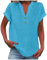 Womens Tops, My Orders, Ladies Tops Women Women's Summer Cotton Linen Cap Sleeve T-Shirt Button V Neck Tunic Top Fashion Baggy Solid Plain Casual Shirts Trendy Blouse Sky Blue