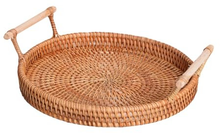 Cabilock Cestino Portafrutta in Rattan Naturale Vassoio Da Portata Con Manici Retrò Vassoio Da Dessert Per Frutta