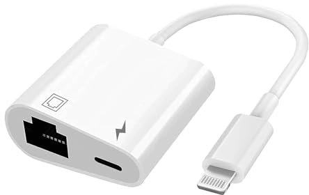 [Apple MFi Certified] 2 in 1 Lightning to RJ45 Ethernet LAN Network Adapter with Charge Port Compatible with iPhone/iPad/iPod Models, Supports 100Mbps,Plug and Play Ethernet Network