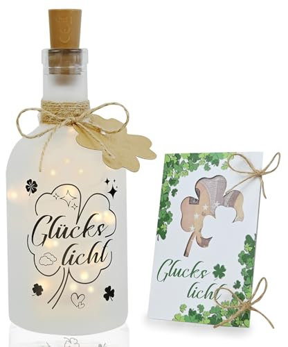 Ulikey LED Flaschenlicht mit Spruch Glückslicht, Beleuchtete Flasche, Dekoflaschen mit Korken, Geldgeschenk, Mutmacher Geschenk für Freundin, Beste Freundin Geschenke, Weihnachten Hochzeit (Frosted)