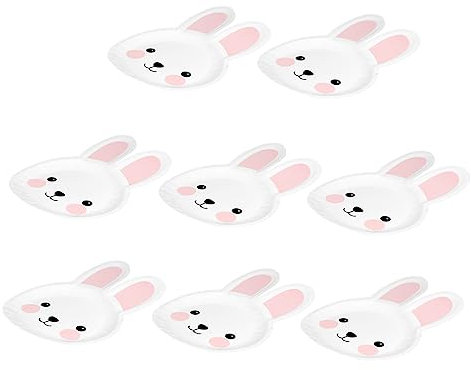 DEARMAMY Ensemble Vaisselle De FêTe Assiettes En Carton Lapin 8 PièCes Assiettes En Papier Jetables Pour PâQues DéCoration De FêTe Familiale 9.4X6.6 Pouces