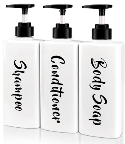 ILIKEPOW 3pcs Shampoo and Conditioner Dispenser, 500ml Bathroom Soap Dispenser with Pump, Refillable Shower Gel Dispenser Bottle for Hotel Home Kitchen Travel Body Wash Lotions, White