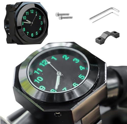 Calenxy Motorrad Lenkeruhr, 22-25 MM, Aluminiumlegierung, Wasserdicht, Leuchtend, Lenkerhalterung für Motorräder & Elektrofahrzeuge