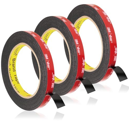 3m Double Sided Tape, 3 Pcs 3m Tape Double Sided Heavy Duty, 10mm X 3m X 0.4mm, Strong Adhesive Waterproof Strong Adhesive Foam Tape for Car, Home, LED Strip Light & Office Decor (Grey)