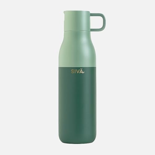 SIVA - Gourde Étanche et Isotherme | Gourde Inox Durable avec Filtre Naturel au Charbon | Bouteille Thermique | 740ml | 12h froid & 8h chaud | Vert
