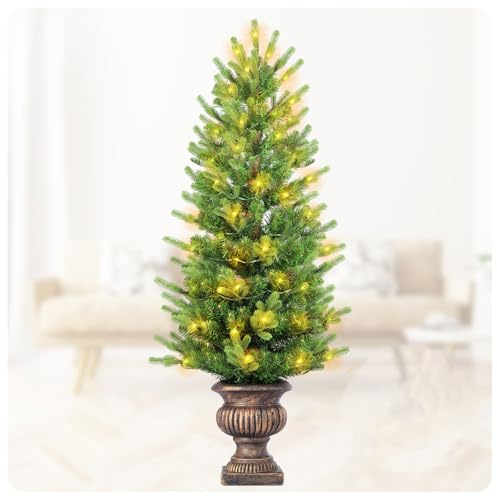 Gfilay 120 cm Künstlicher LED Weihnachtsbaum im Topf – Batteriebetrieben, Vorgelichtet, Kabellos, Wetterfest