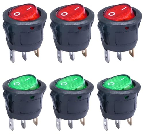 Uxsjakjsd 6 Interruptores Basculantes Redondos KCD1-105 de 3 Pines y 2 Posiciones de Encendido/Apagado con Luz LED Roja y Verde.