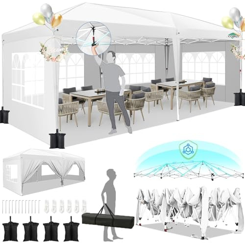 HOTEEL Faltpavillon 3x6 Wasserdicht und Stabil - Mit 6 Seitenwänden, One-Push-Aufbau, Faltbar Anti-Uv 50+ Pop Up Gartenpavillon 8 Windschutzstangen - Partyzelt für Hochzeiten, Camping (Weiß)