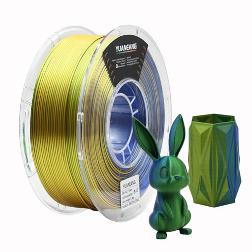 YUANEANG PLA 3D-Drucker Filament, Silk TriColor PLA-Filament, Maßgenauigkeit +/- 0,03 mm, 1 kg Spule (2,2 lbs), 1,75 mm, Blau Grün Gelb