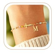 ZHESHY Gold Beaded Initial Bracelets for Women Girl Christian Gifts Women
