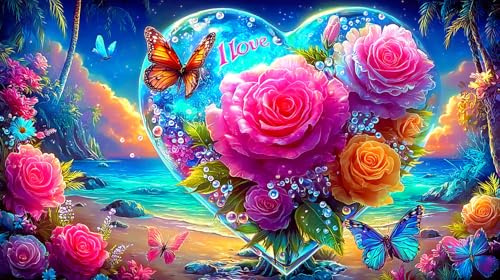 3D-Herz mit rosa Rosen Puzzle-Spiel 1000 Teile Recyclingpapier Extrem Schwer Herausforderndes Spiel für Die ganze Familie Geschenk für Frauen und Männer 70x50cm/1000pcs
