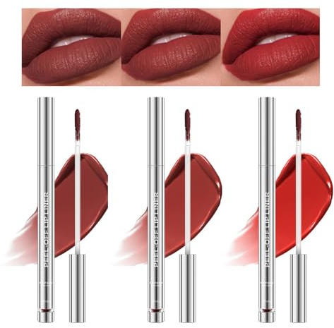 3PCS Peel Off Lip liner Stain, Wasserfest Tattoo Matte Finish Lippenfleck, Lang Anhaltender Übertragungsfest Lippenstift, Hochpigmentierte Farbe für All Skin Types (Dunkelrot/Ziegelrot/Rose)