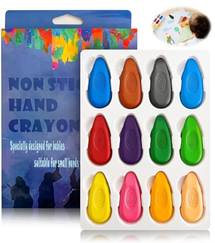 Gripiti Crayons for Kids Water Drop 12 Colors, Washable Non Toxic Crayons for Toddlers Ages 3+ Easy To Hold Unbreakable Crayon for Boys and Girls Palm Grasp Ergonomic Shape for Little Hands