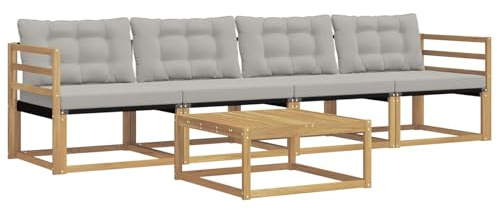 vidaXL Outdoor-Sofagarnitur 5 pcs Weiß und Hellgrau 79 x 79 x 37 cm, Garten, modernes Outdoor-Sofa, Lounge-Set für die Terrasse, stylisches Möbel, bequemes Sitzen