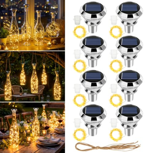 DAJASD Solar Flaschen Licht, 8 Stück Flaschenlichterkette Korken, 2m 20 LED Solar Diamant Flaschenlichter, Wasserdicht Sola LED Flaschenlichter für DIY Party Garten Hochzeit Außen Innen Deko(Warmweiß)