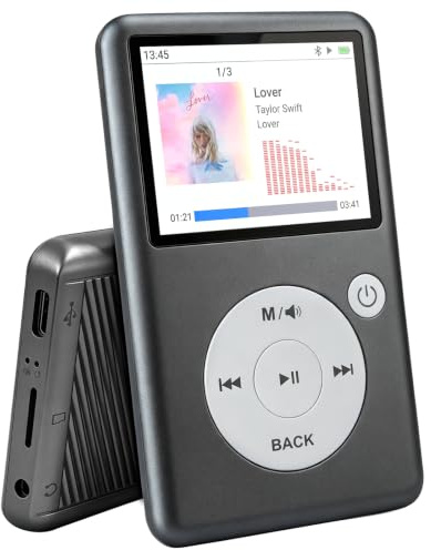 MP3 Player Bluetooth 5.3 mit UKW-Radio, E-Book und Touch-Wheel | Klassisches Design, HiFi-Musikplayer mit Videowiedergabe und 2,31-Zoll-Display, für Kinder, Sport, Reisen und Alltag Schwarz