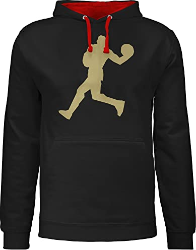 Pullover Herren Frauen Hoodie Kontrast zweifarbig - Basketball Trikot Ersatz Training - Basketballer Gold - L - Schwarz/Rot - damen pulli hoddie kapuzenpulli bedruckter women printed kapuzenpullover