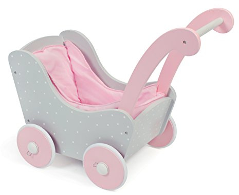 Bayer Chic 2000-425-91 - Holzpuppenwagen für Baby-Puppen bis 54 cm, Puppenwagen aus Holz, Puntos Grey