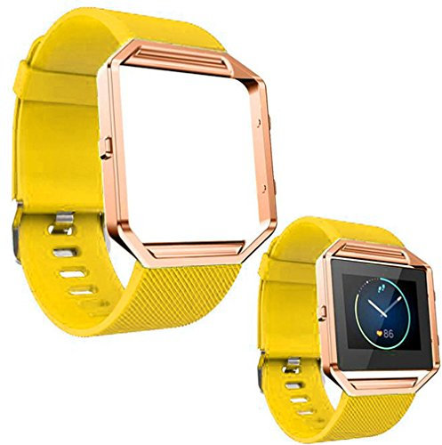 TopTen Uhrenarmband mit Edelstahlrahmen Kompatibel für Fitbit Blaze Smartwatch, Silikonarmband Ersatzzubehör Verstellbares Armband