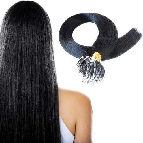 Happyqueen 100s-80g-16 18 20 22 Micro Loop Ring Remy Human Hair Extensions-Grade AAA (#1 Jet Black, 22)