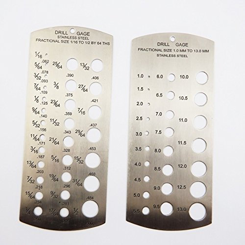 EEToolsSet® 2 Stainless Steel Drill Gauges Metric & Imperial Gauge 1/16-1/2 & 1-13mm