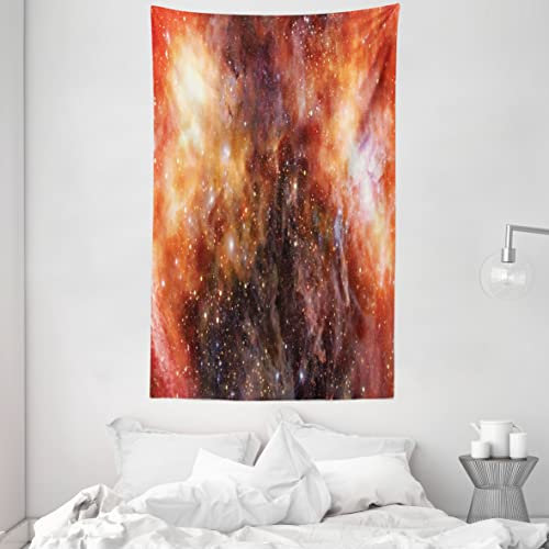 ABAKUHAUS Weltraum Wandteppich und Tagesdecke, Gaswolke in Deep Space aus Weiches Mikrofaser Stoff Waschbar ohne Verblassen Digitaldruck, 140 x 230 cm, Gebranntes Orange Schwarz