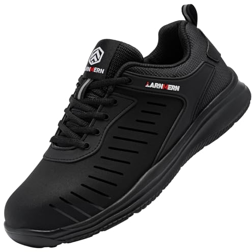 LARNMERN Safety Trainers Waterproof Steel Toe Cap Trainers Men Women Puncture Proof Safety Shoes Comfortable Lightweight Breathable(Black B,9UK)