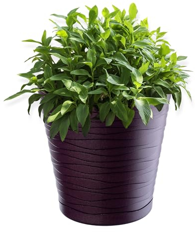 KADAX Blumentopf mit Untersetzer, Pflanzkübel für Innen, Leichter Blumenkübel, Pflanztopf aus Kunststoff, runder Übertopf für Blumen, Pflanzen, Haus, Pflanzgefäß (13cm, Violett)